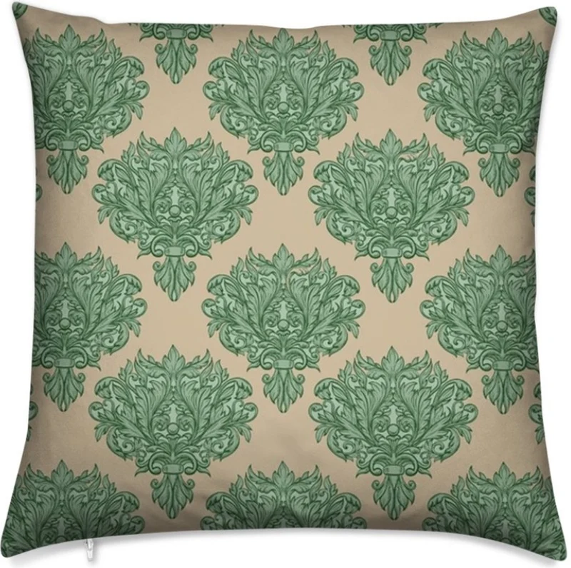 Tissu au mètre vert fleurs fleuris rideau couette coussin style Empire Baroque beige