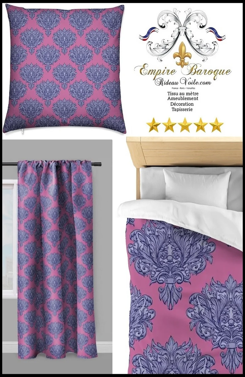 Tissu au mètre Baroque bleu ameublement décoration tapisserie rideau occultant voilage