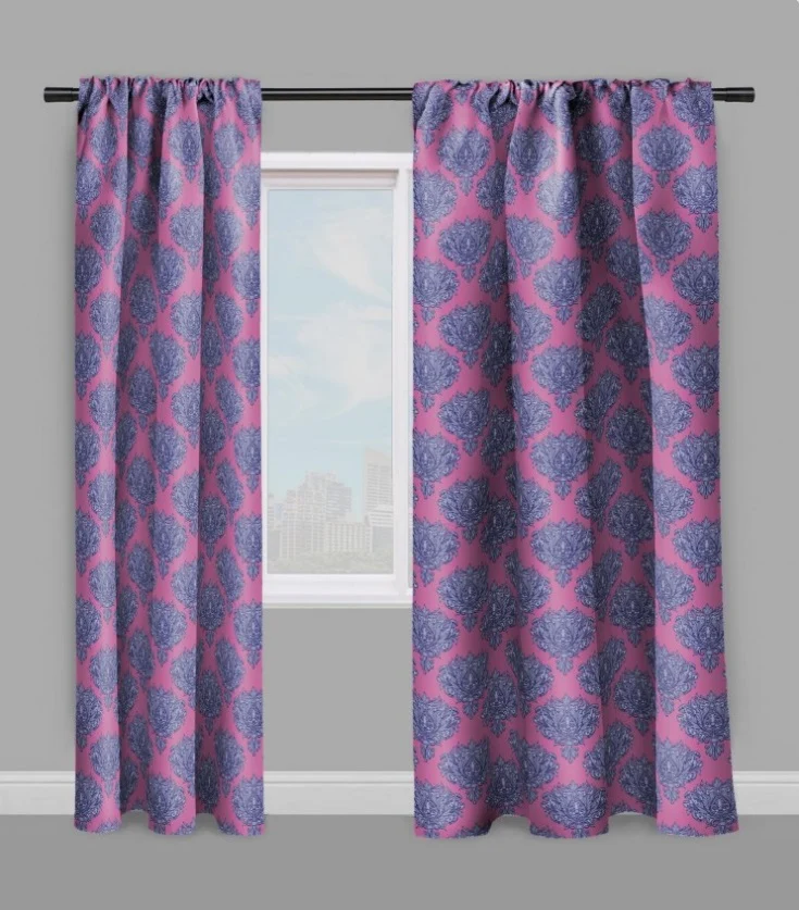 Tissu au mètre Baroque bleu ameublement décoration tapisserie rideau occultant voilage