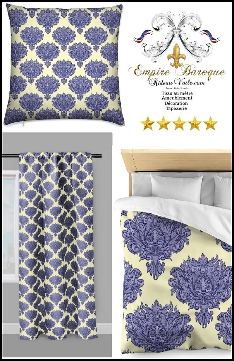 Tissu victorien mètre jaune fleur rideau occultant couette style Empire Baroque bleu