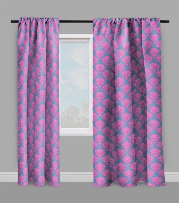 Tissu ameublement décoration mètre Empire Baroque mètre fleur rose fushia bleu gris