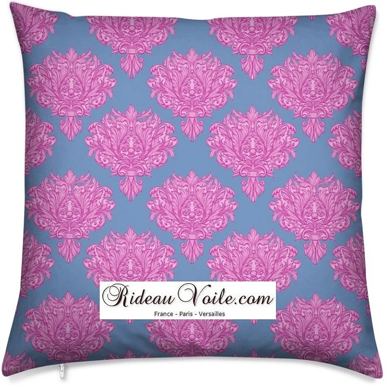 Tissu ameublement décoration mètre Empire Baroque mètre fleur rose fushia bleu gris