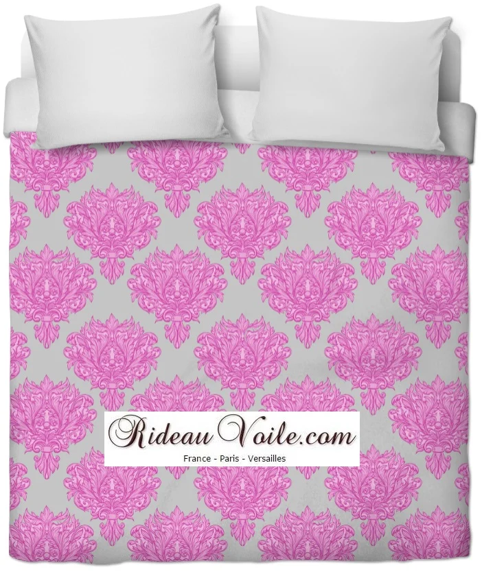 Tissu gris rideau couette coussin Empire Baroque mètre fleur rose fushia