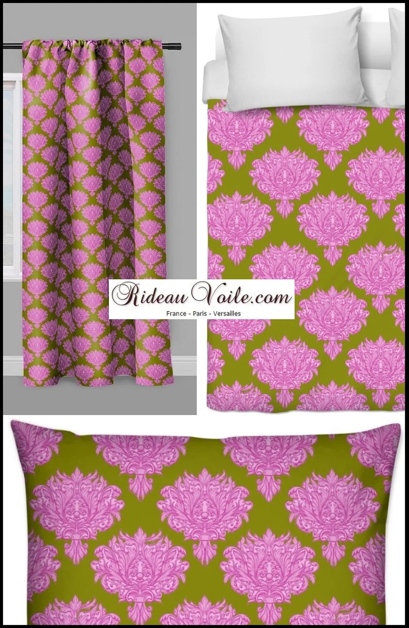 Tissu ameublement rideau couette coussin Empire Baroque mètre fleurs rose fushia
