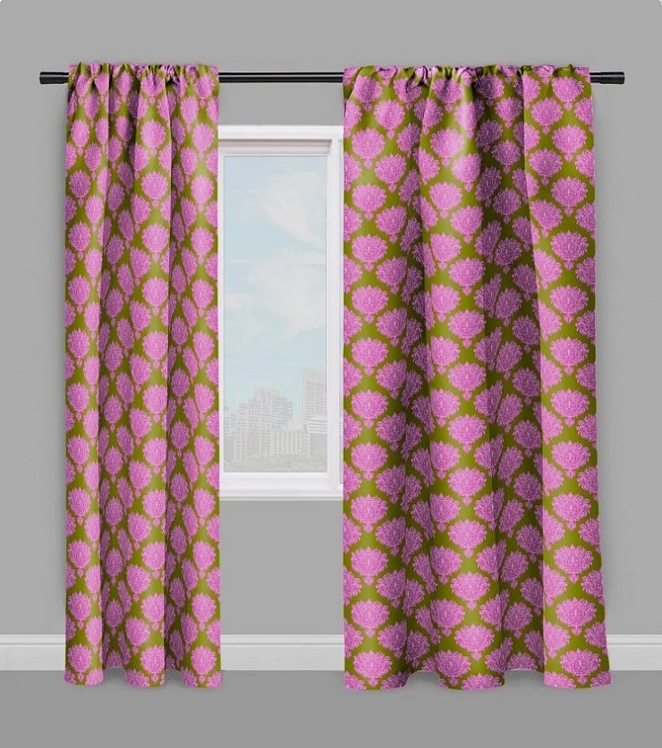 Tissu ameublement rideau couette coussin Empire Baroque mètre fleurs rose fushia