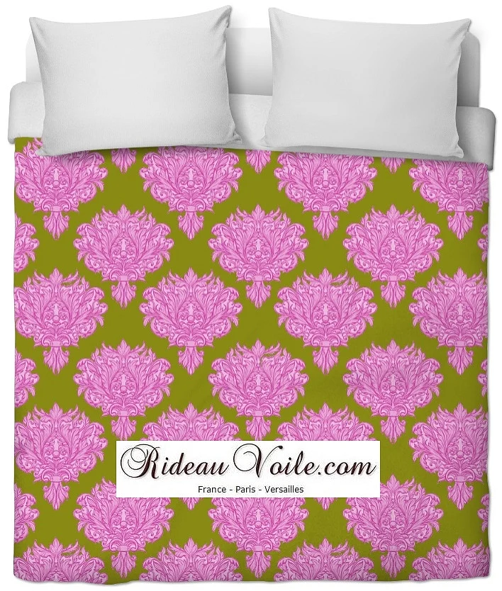 Tissu ameublement rideau couette coussin Empire Baroque mètre fleurs rose fushia