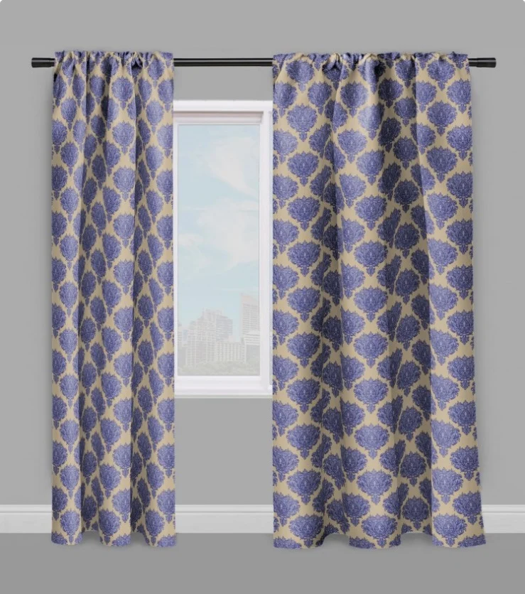 Tissu ameublement rideau imprimé Empire Baroque mètre motif fleur bleu voilage