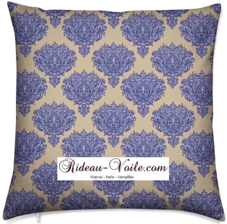 Tissu beige camel rideau couette coussin Empire Baroque mètre motif fleur bleu