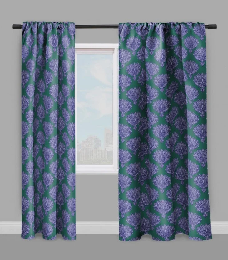 Tissu vert rideau couette coussin style Empire Baroque mètre motif fleur bleu