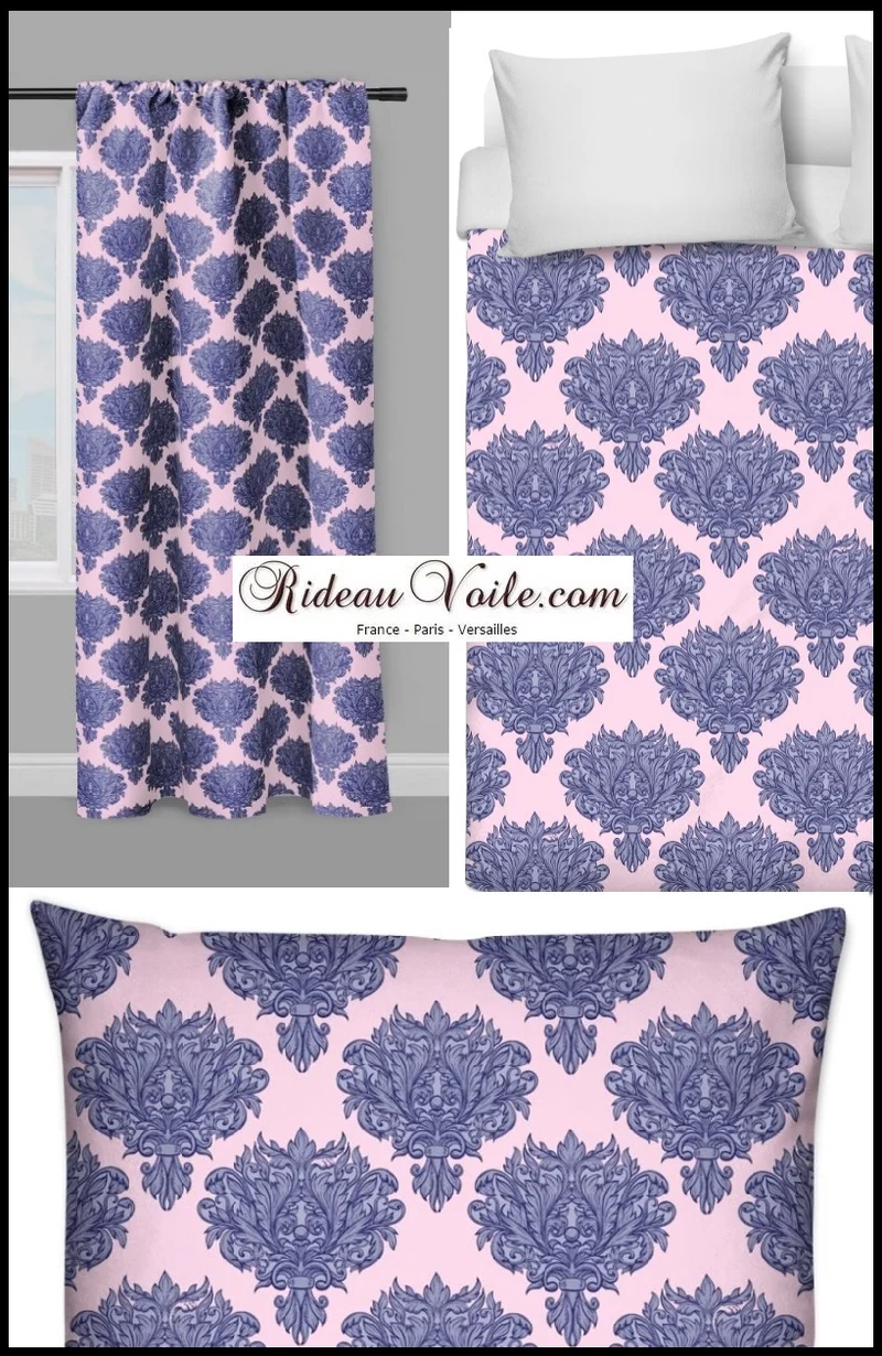 Boutique tissu ameublement rose style Empire Baroque mètre imprimé fleurs flowers fabric