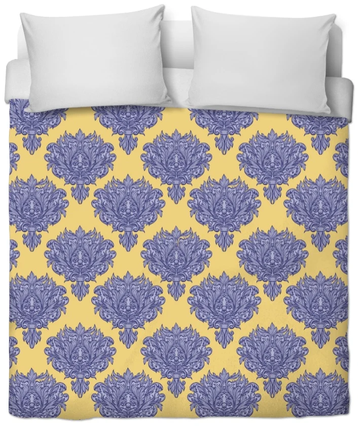 Tissu fleuri ameublement décoration bleu jaune Empire Damask Baroque au mètre