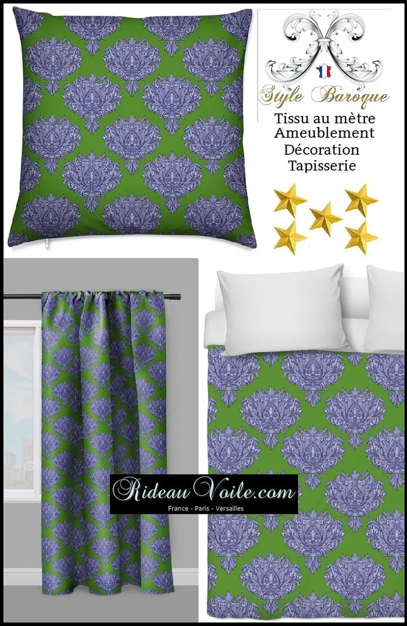 Tissu ameublement vert décoration Empire Damask Baroque au mètre rideau voilage