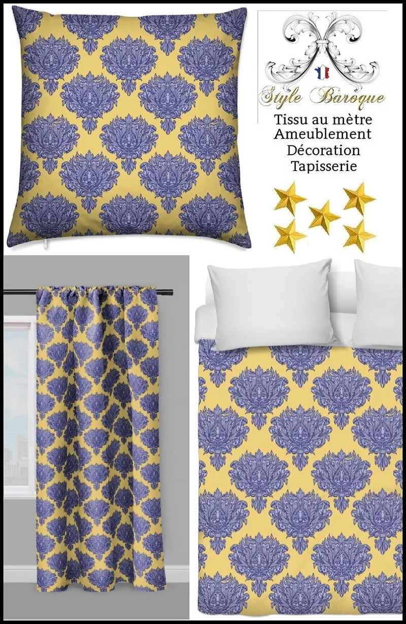 Tissu ameublement fleurs Baroque au mètre bleu jaune tapisserie siège fauteuils