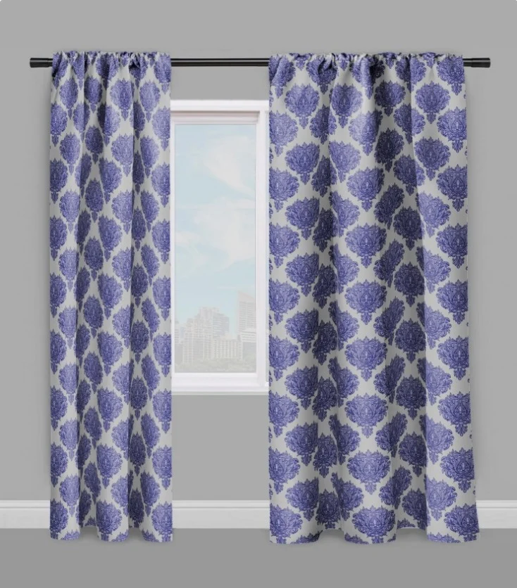 Tissu ameublement décoration Empire Damask Baroque au mètre bleu gris fleur