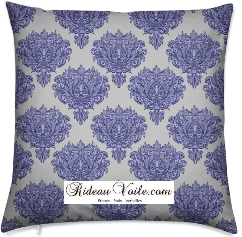 Tissu ameublement décoration Empire Damask Baroque au mètre bleu gris fleur