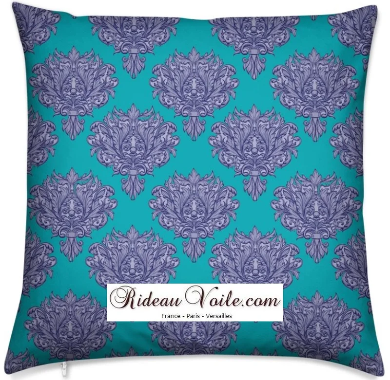 Tissu ameublement décoration Empire Damask Baroque au mètre bleu turquoise fleur
