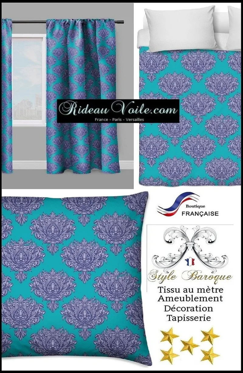 Tissu fleuri au mètre rideau voilage tapisserie siège tissus motif fleurs bleu turquoise