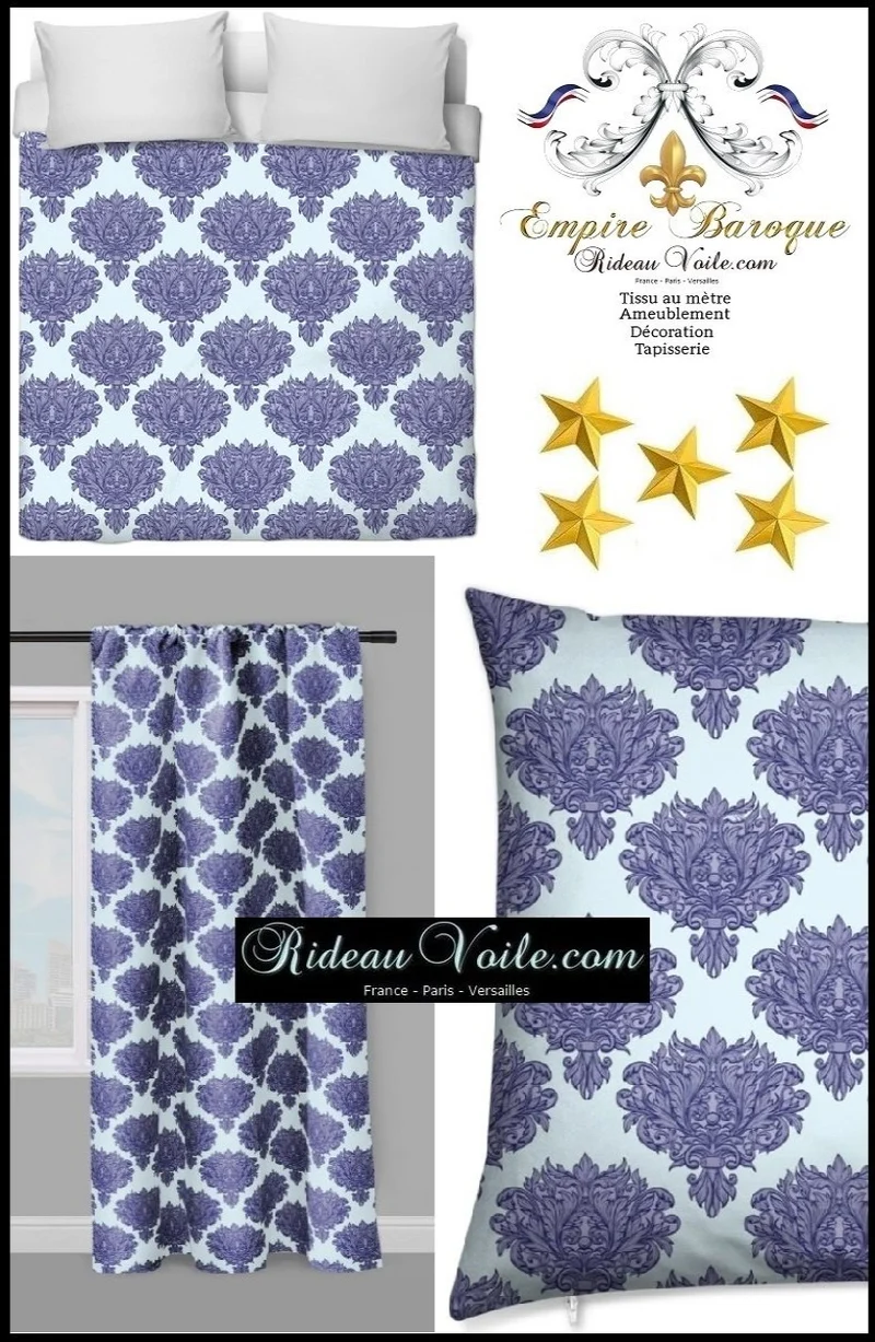 Tissu fleuri ameublement décoration Baroque fleurs plantes au mètre bleu rideau
