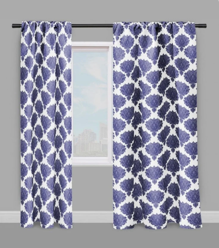Tissu ameublement décoration motif imprimés fleurs Baroque au mètre bleu blanc