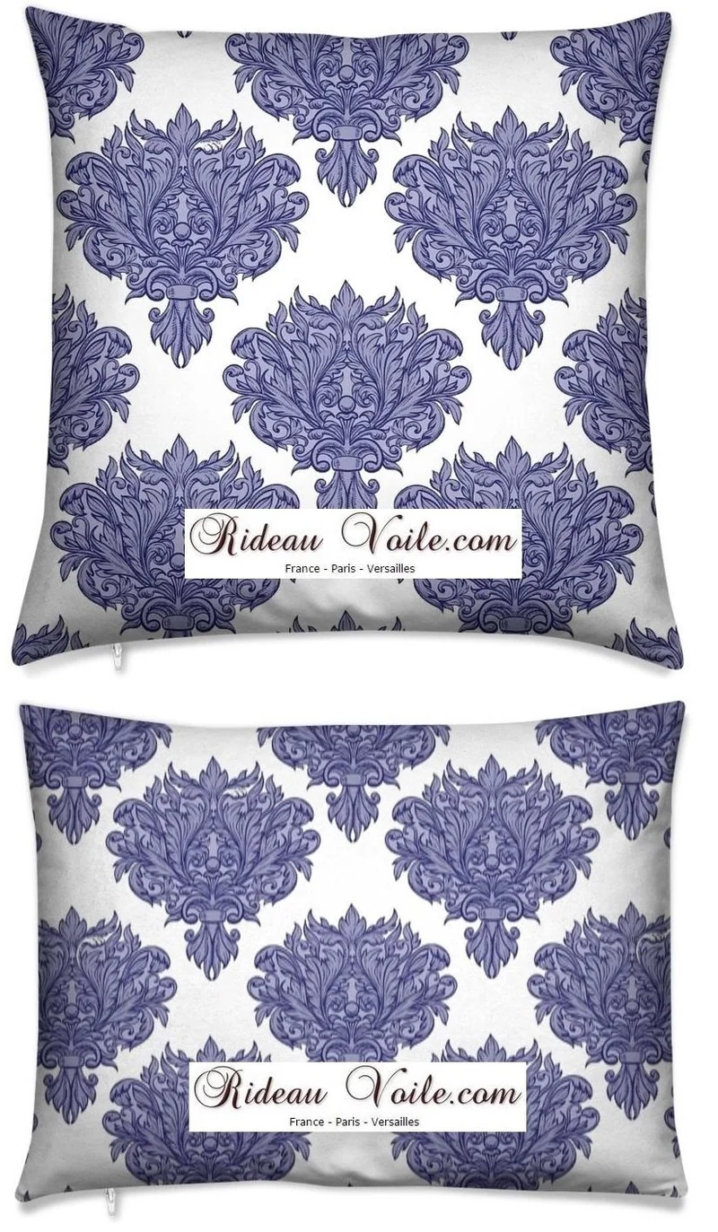Tissu ameublement décoration motif imprimés fleurs Baroque au mètre bleu blanc
