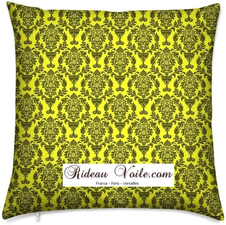Tissu ameublement Damassé Baroque au mètre jaune motifs fleurs French fabrics