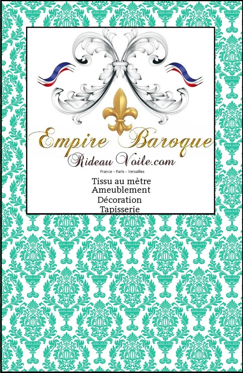 Tissu ameublement Damassé Baroque vert mètre rideau coussin tapisserie fleurs