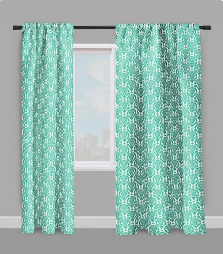 Tissu ameublement Damassé Baroque vert mètre rideau coussin tapisserie fleurs