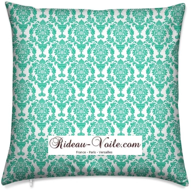 Tissu ameublement Damassé Baroque vert mètre rideau coussin tapisserie fleurs