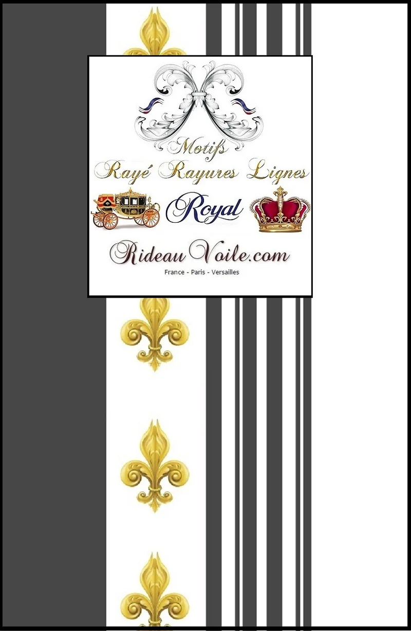 Tissu rayé ameublement style Empire motif Fleurs Lys rayures gris mètre rideau voilage