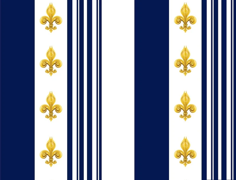 Tissu décoration Empire motif Fleurs de Lys lignes rayures bleu au mètre rideau
