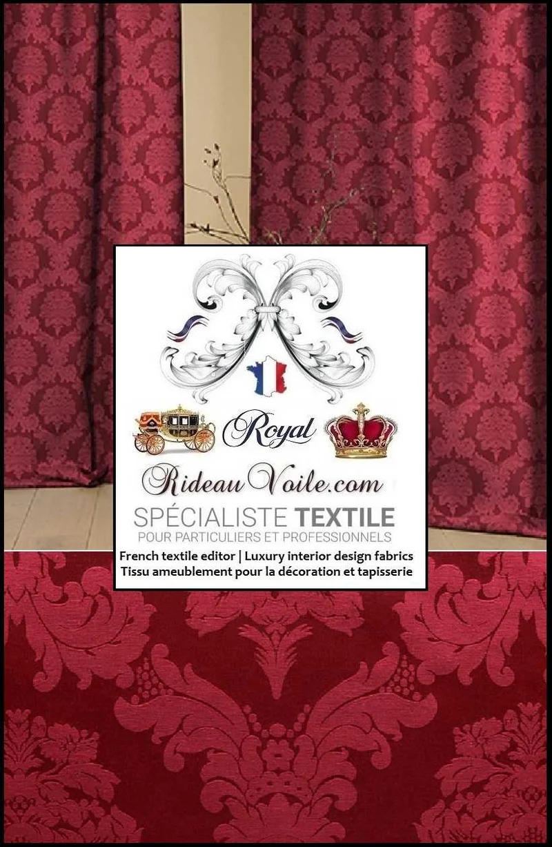 Boutique textile Damassé tissu style Empire Baroque rouge foncé Damasco rideau