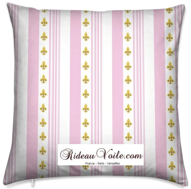 Tissu ameublement rose Empire motif Fleurs de Lys tapisserie rayures mètre rideau rayé