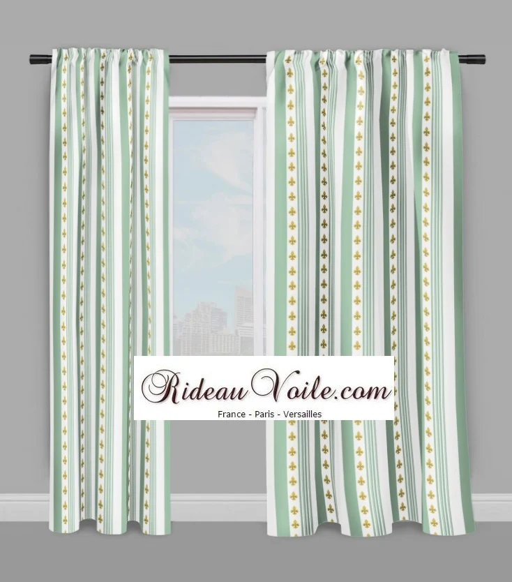 Striped pattern curtain fabric upholstery Empire motif Fleurs de Lys rayure au mètre