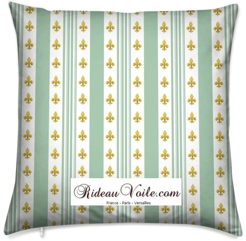 Architecte décorateur tissu Empire motif Fleurs de Lys Or à rayures vert mètre rideau