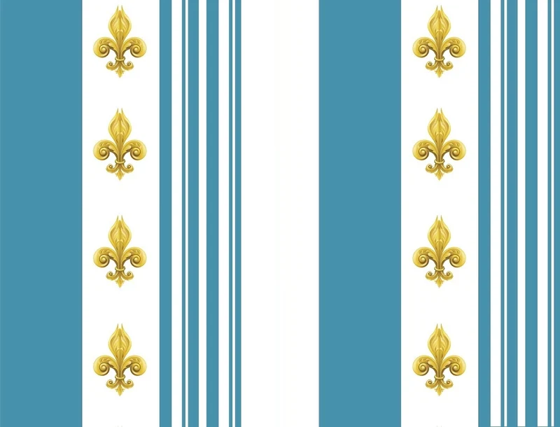 Tissu ameublement Empire motif Fleurs de Lys Or lignes rayures bleu turquoise mètre