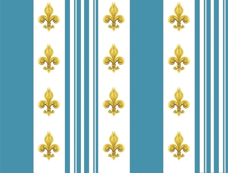 Tissu à lignes bleu Empire motif Fleurs de Lys Or tapisserie rayures mètre rideau rayé