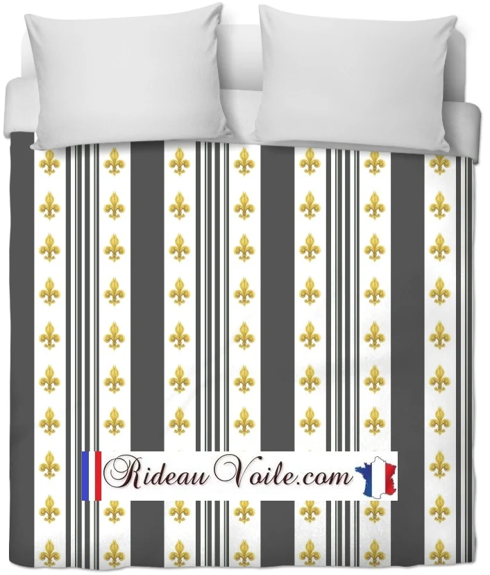 Tissu décoratrice architecte créateur tendance Empire motif Fleurs de Lys rayures gris