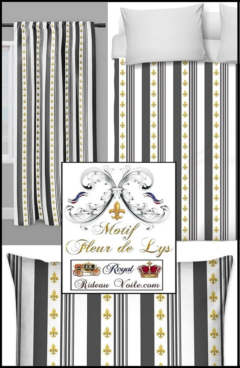 Tissu Empire motif Fleurs de Lys Or rayures gris mètre liturgique Ornement rideau
