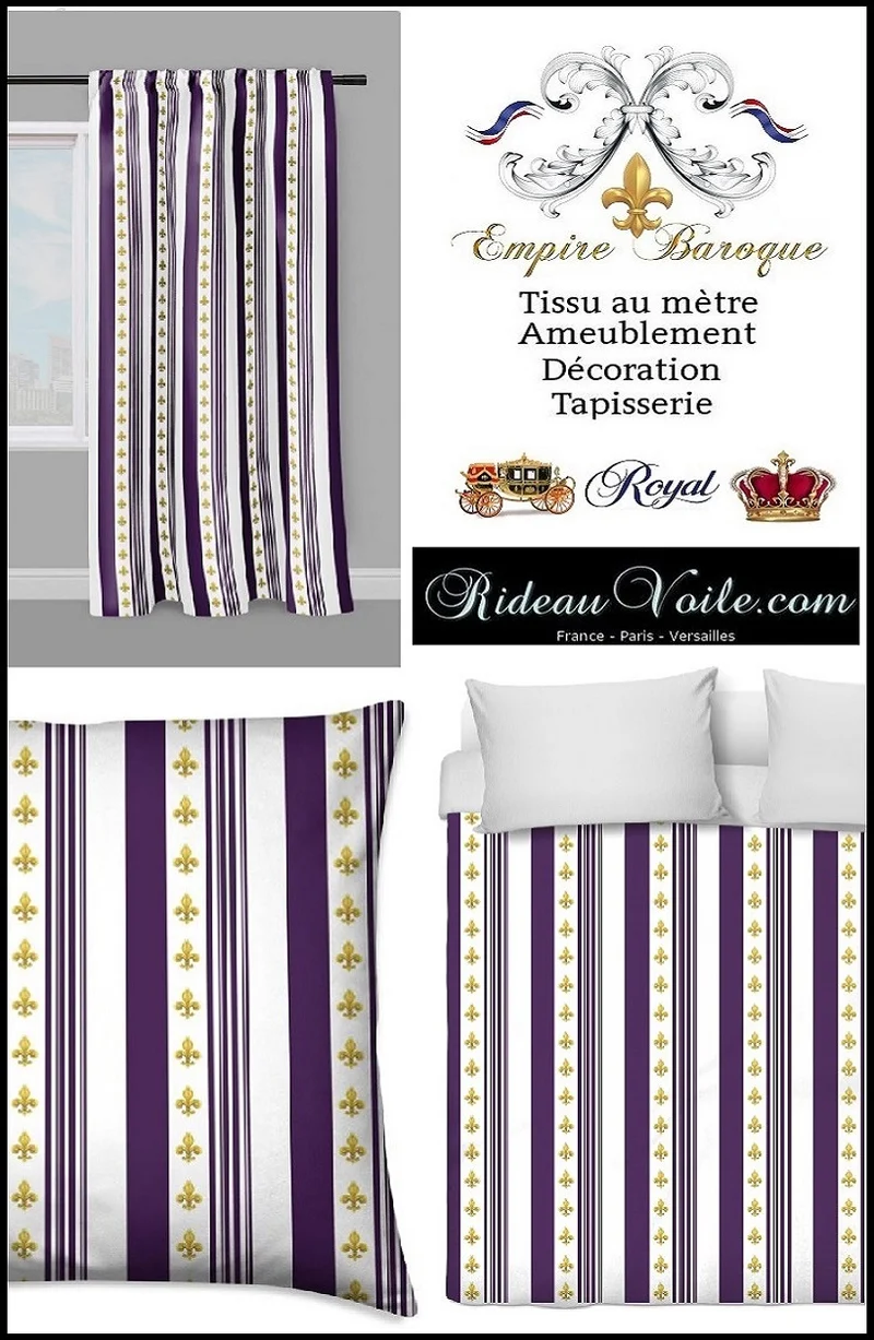 Tissu Empire motif Fleurs de Lys Or liturgique rayure mètre rideau soie jacquard