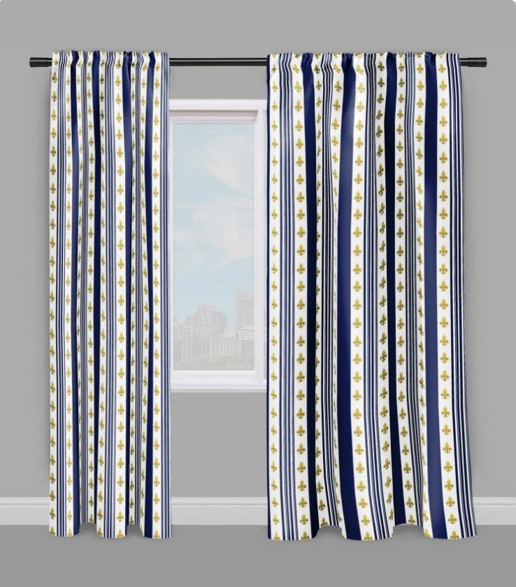 Tissu Empire motif Fleurs de Lys Or rayures mètre liturgique Ornement rideau rayé bleu