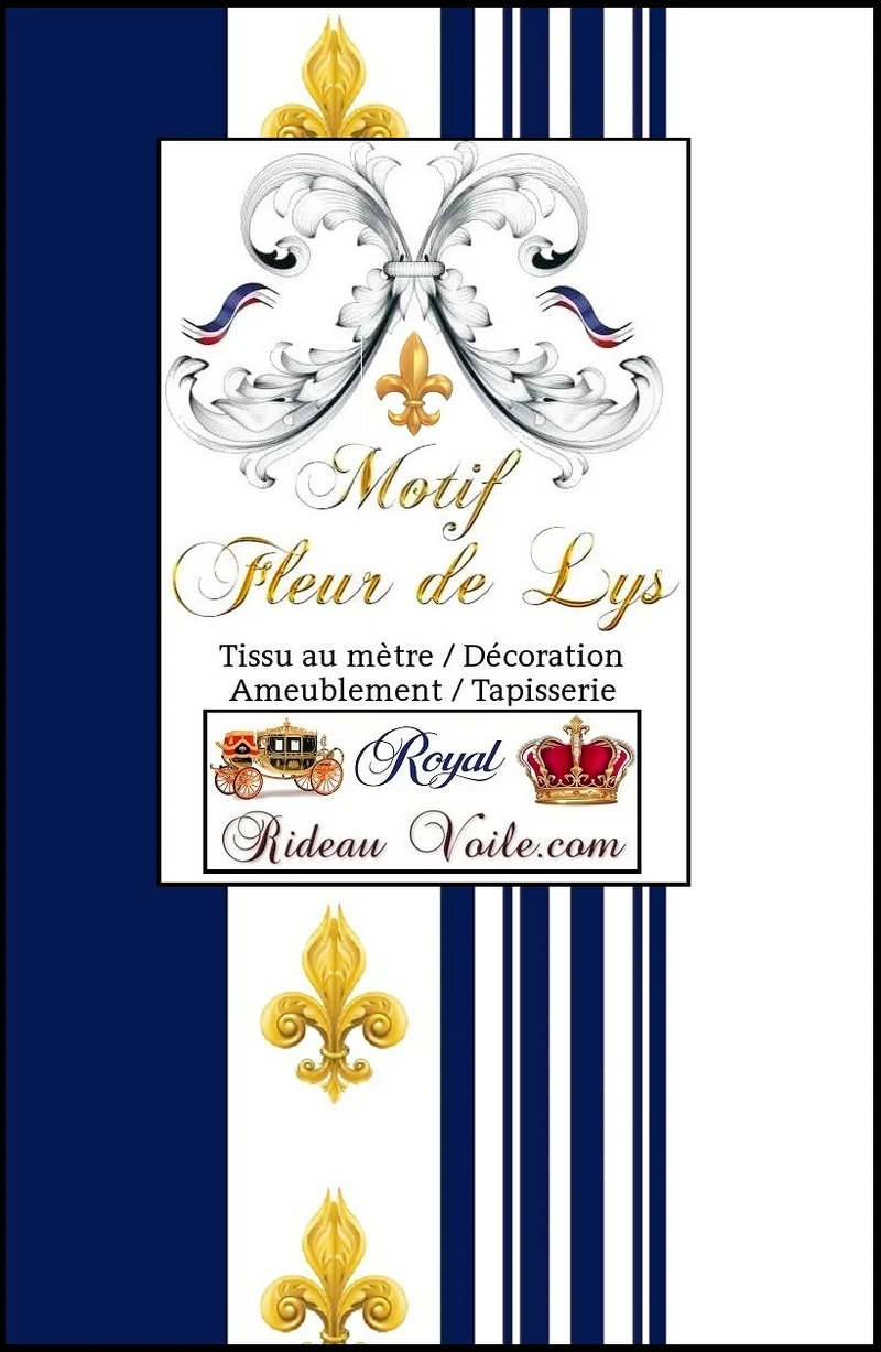 Tissu Empire motif Fleurs de Lys Or rayures bleu mètre Ornement rayé rideaux