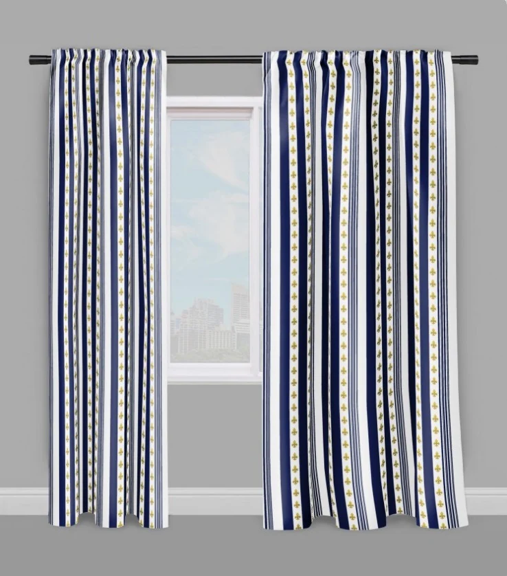 Tissu Empire motif Fleurs de Lys Or rayures bleu mètre Ornement rayé rideaux