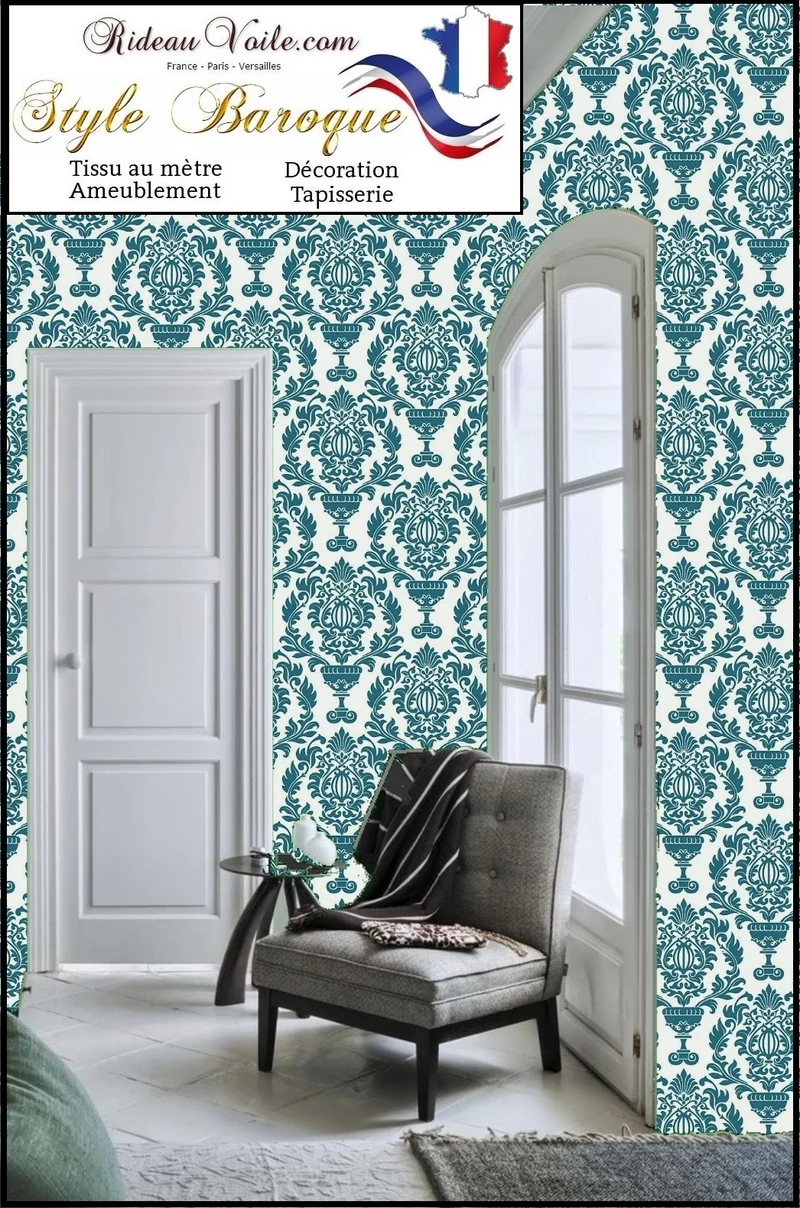 Tissu damassé jacquard ameublement fauteuils sièges rideaux voilages French fabrics