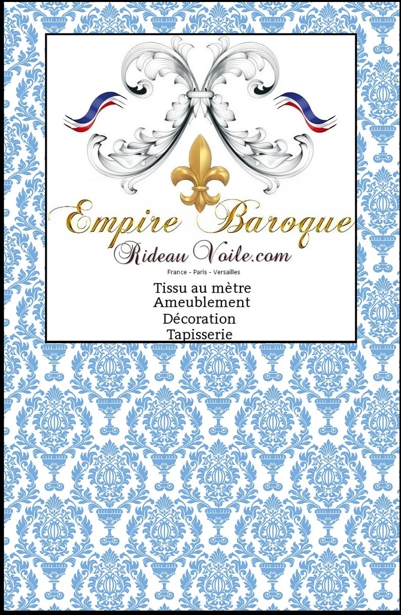 Tissu ameublement Baroque bleu mètre rideau voilage fleurs damassé tapisserie