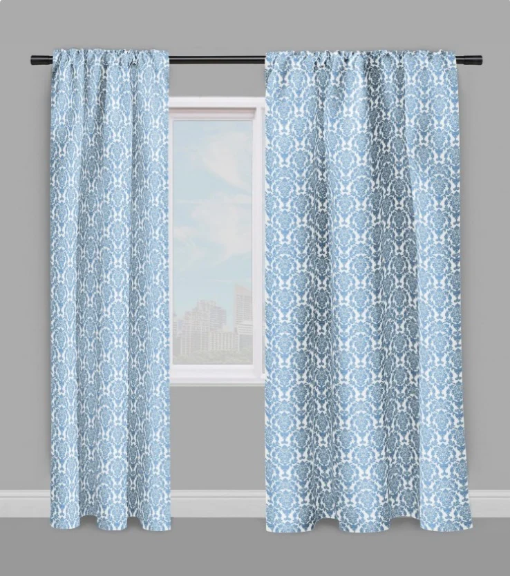 Tissu ameublement Baroque bleu mètre rideau voilage fleurs damassé tapisserie