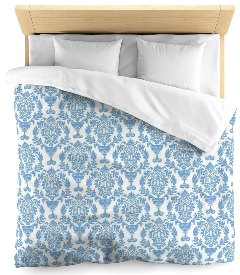 Tissu ameublement Baroque bleu mètre rideau voilage fleurs damassé tapisserie
