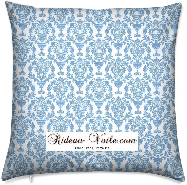 Tissu ameublement Baroque bleu mètre rideau voilage fleurs damassé tapisserie