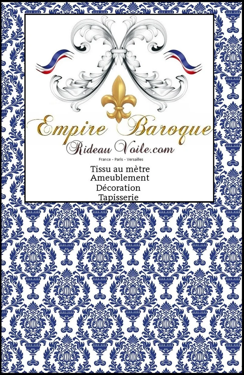 Tissu damassé ameublement motif Fleurs Damasco bleu mètre rideau voilage velours