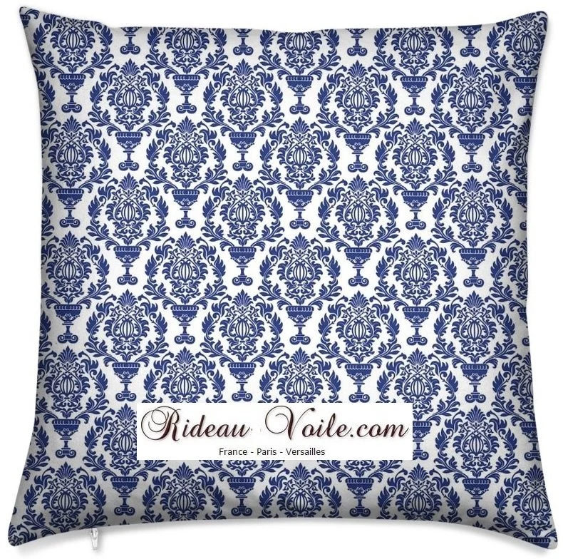 Tissu damassé ameublement motif Fleurs Damasco bleu mètre rideau voilage velours