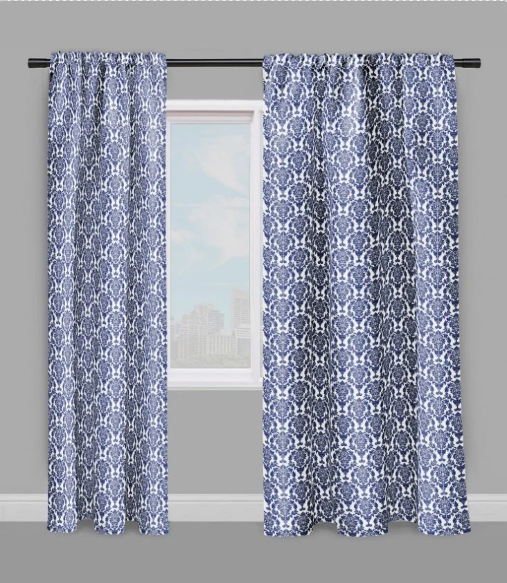 Tissu damassé ameublement motif Fleurs Damasco bleu mètre rideau voilage velours